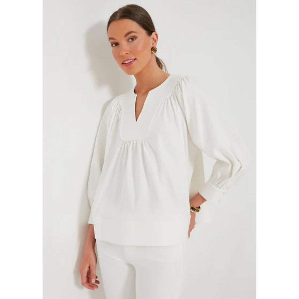 Tuckernuck Top Pomander Place XS White Koa Blouse Relaxed Tunic 3/4 Sleeves - Picture 1 of 12